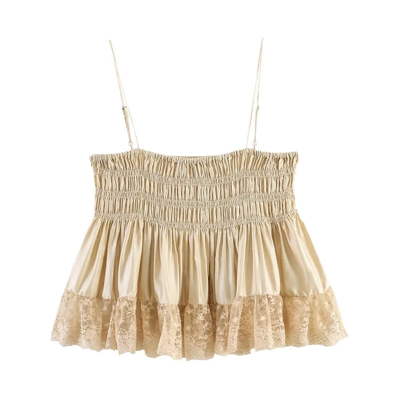 AIERTU  -  Independent Station Women's Lace Silk Satin Bridesmaid Top Strapless Ultra-Short Shoulder Bared Street Style Trendy Aiertu