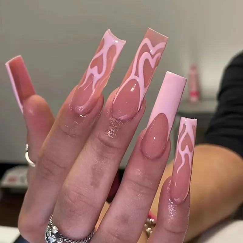 Aiertu 24pcs Artifical Bails With Glue Fake Nail Tips With Design Detachable Press On Nails Long Fake Nail Finished Nail Piece Sticker Aiertu