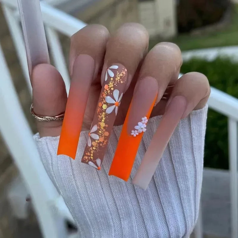 Aiertu 24pcs Artifical Bails With Glue Fake Nail Tips With Design Detachable Press On Nails Long Fake Nail Finished Nail Piece Sticker Aiertu