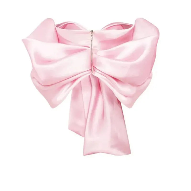 Aiertu Women Satin Bow Pleated Lace Up Backless Top 2024 Summer Elegant High Street Club Party Female Off Shoulder Shirts Vest Clubwear Aiertu