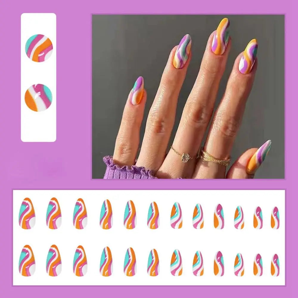Aiertu 24pcs/Box Ballerina Nail Tip Purple with Design Manicure Patches Fresh Floral Almond False Nails Press on Med Nails Detachable Aiertu