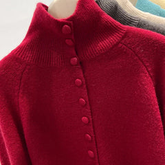 AIERTU  -  Women's High Neck Knit Cardigan Autumn Solid Color Single Breasted Sweater Outerwear Woman Soft Cashmere Knitwear Aiertu