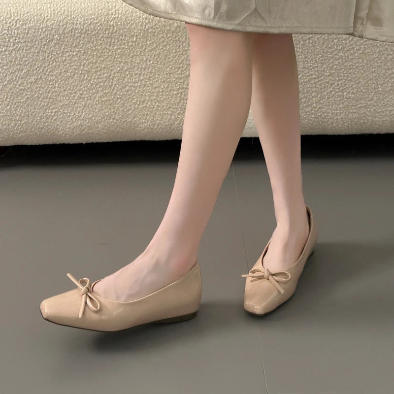 AIERTU  -  Bowtie Flat Shoes Women Ballerinas Square Toe Slip on Ballet Flats Lazy Loafers Moccasins Ladies Casual Comfort Shoes Aiertu