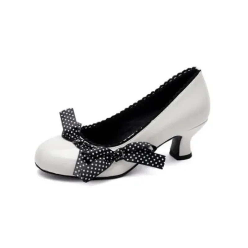 AIERTU  -  Riband Bow Round Toe Kitten Heel Mary Jane Shoes Women Pumps Sweet Chunky-Heel Dress Shoes Spring Vintage Lolita Shoes Aiertu