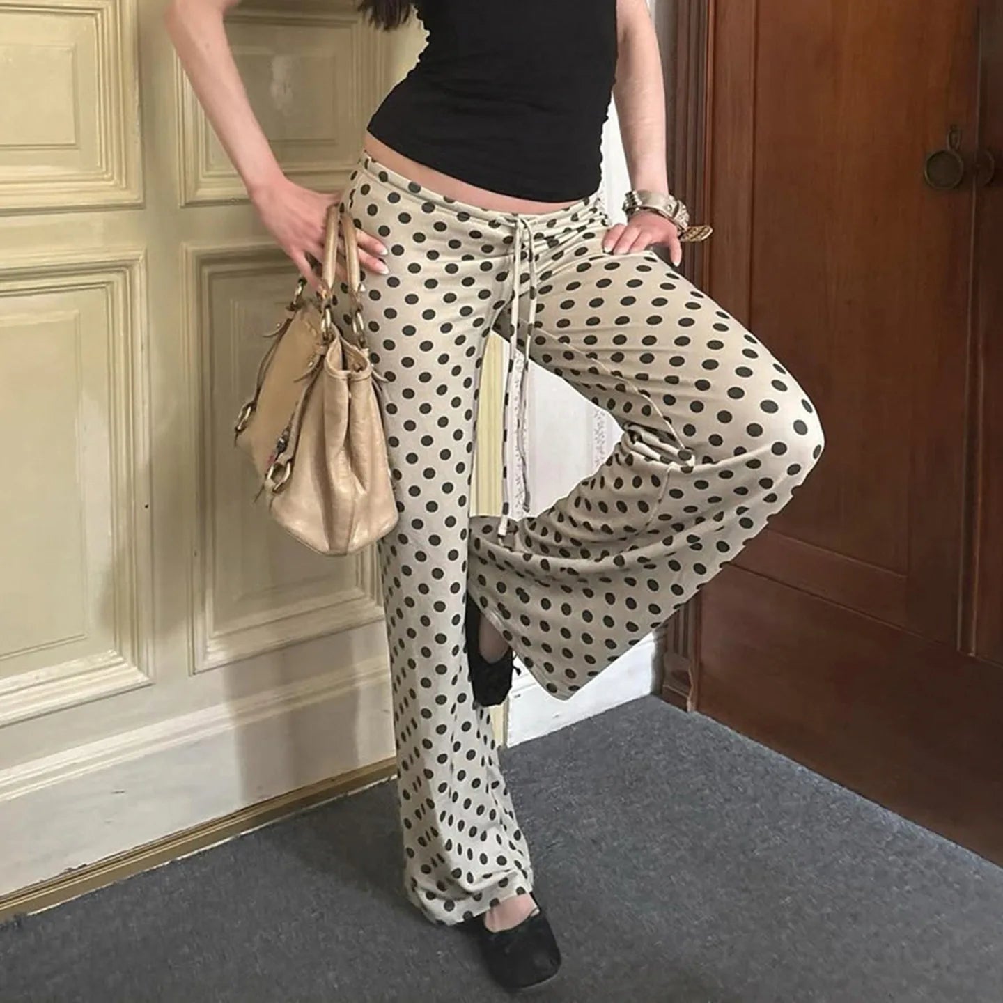 AIERTU  -  Retro Polka Dot Printed Micro-pull Pants Autumn New Loose Casual Low-rise Trousers Aiertu