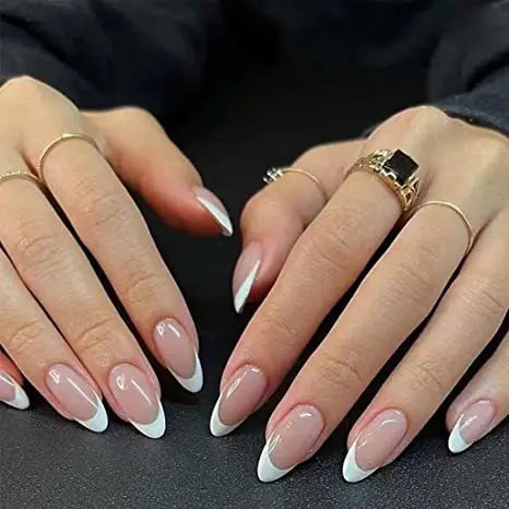 Aiertu Medium-length Acrylic Almond Fake Nails Art Cool Hottie Girl Wear False Nails Europe and USA Press on Nail Removable French Nail Aiertu