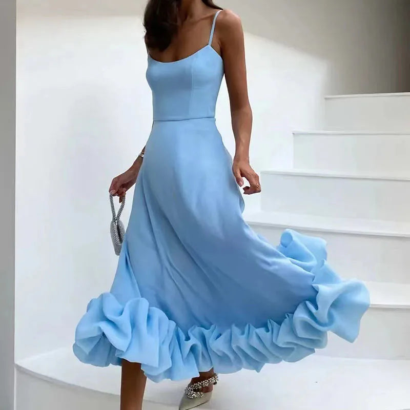 AIERTU  - Women Dress A-line Three-dimensional Flower Pleated Large Swing Edge Design U-neck Sleeveless Sweet Temperament Sling Dresses Aiertu