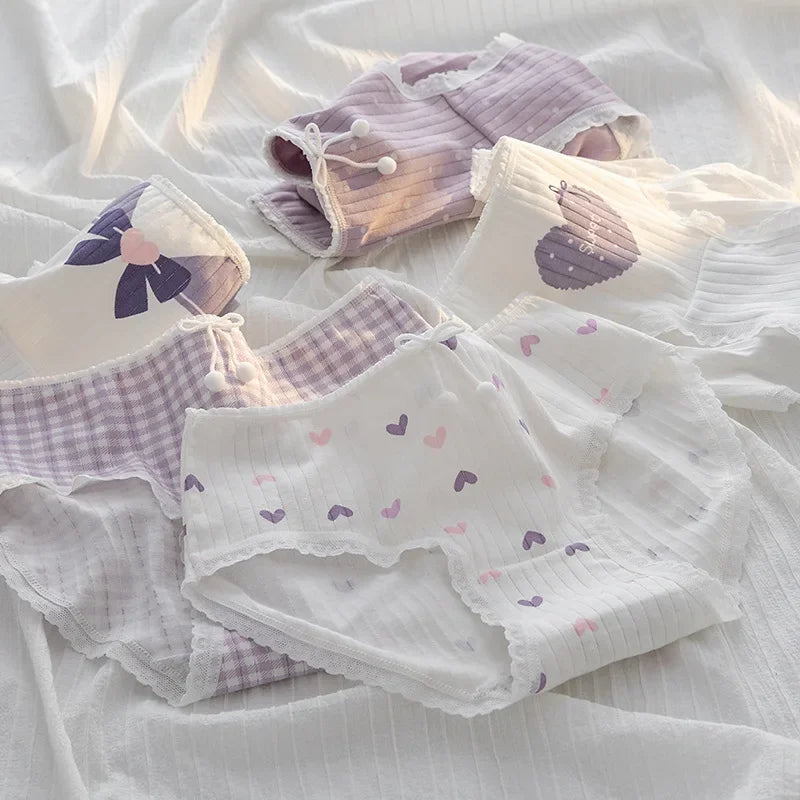 5Pcs/set Cotton Panties for Women Girl Briefs Underwear Plus Size Cute Soft Short Pantys Sexy Lingerie Female Ladies Underpants Aiertu