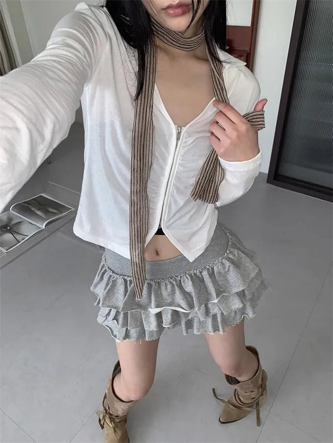 Aiertu Harajuku Y2k Lolita Mini Cake Skirt Soft Girl low Waist Ruffle Fluffy Fairy Skirts Summer Kawaii Cute Elegant Short Skirt Black Aiertu