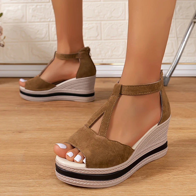 Retro Chunky Platform Gladiator Sandals for Women Plus Size Wedge High Heels Sandals Woman Comfy Peep Toe Platform Sandles 43 Aiertu