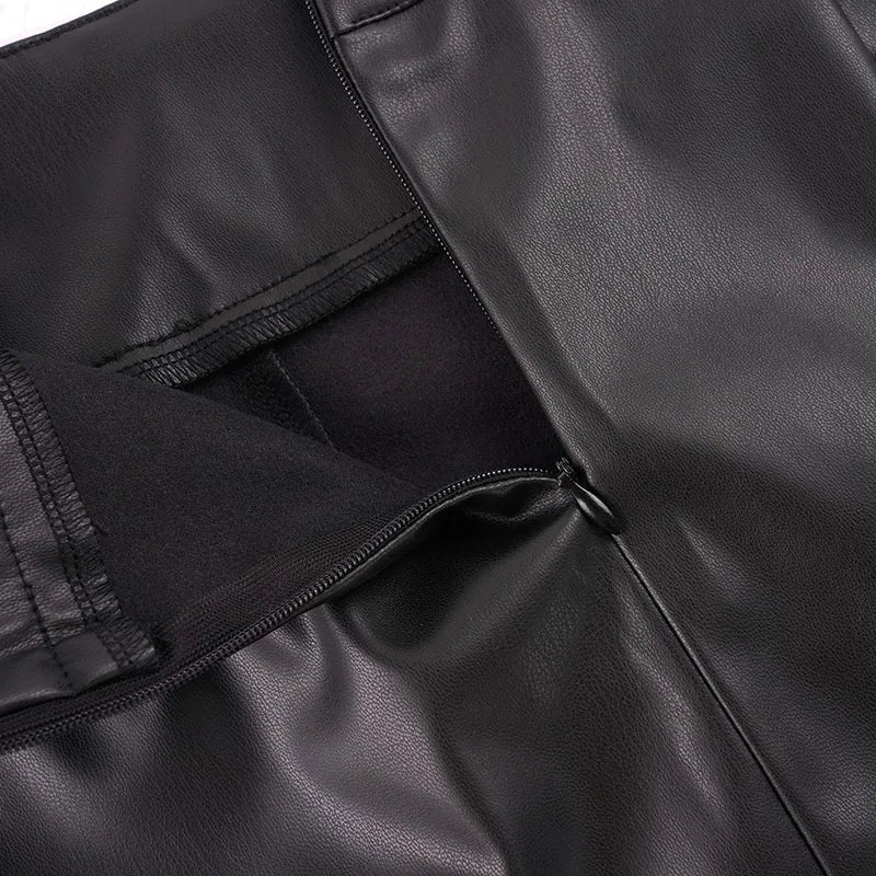 AIERTU  -  PU Bodycon High Waist Midi Skirt Pencil Knee Length Side Zipper Glossy Smooth Night Out Party Solid Color Skirt Aiertu