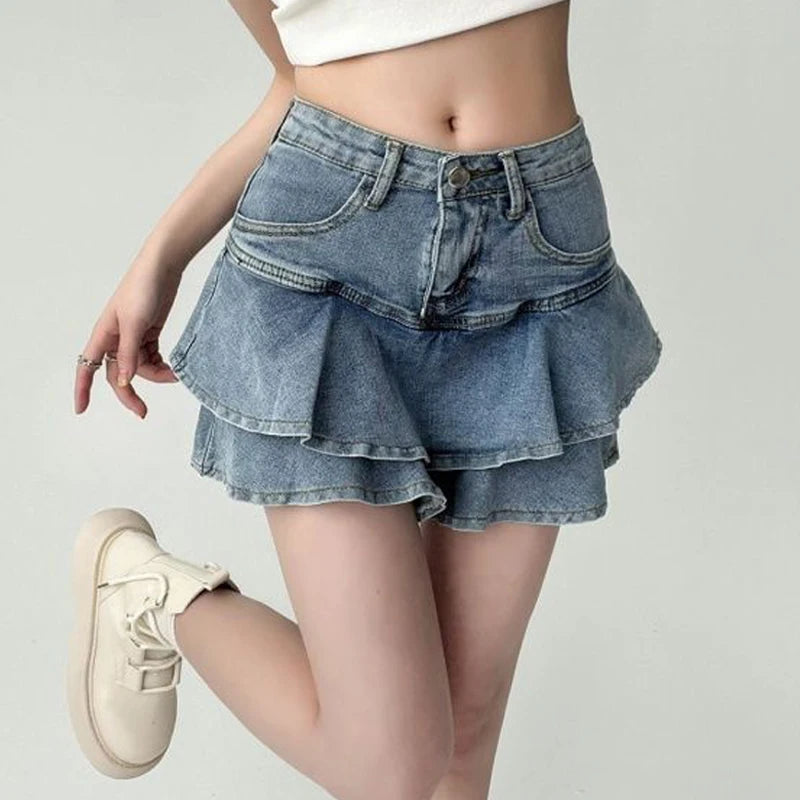 Aiertu Vintage Skirts Y2k Korean Style Women Jean Skirt Blue Kawaii Harajuku A-Line Denim Skirt Chic Casual Fashion Summer Clothes Aiertu