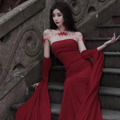 Aiertu Black Backless Floor Long Dress Summer Fashion French Red Strapless Dresses Women Elegant Sleeveless Slim Gowns Party Dress Chic Aiertu