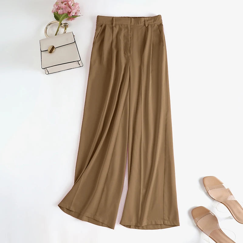 Aiertu Women Wide Leg Pants 2024 Spring Elegant Office Lady Casual Fashion Pantalones High Waist Commuting Solid Color Trousers Aiertu
