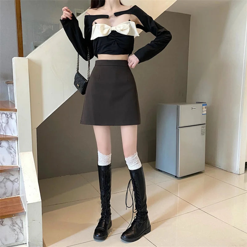 Aiertu DRESS TO IMPRESS Summer Mini Skirts Women Faldas A-line Solid Hot Soft Simple Stylish High Waist Office Ladies All-match Retro Trendy Minimalist aiertu