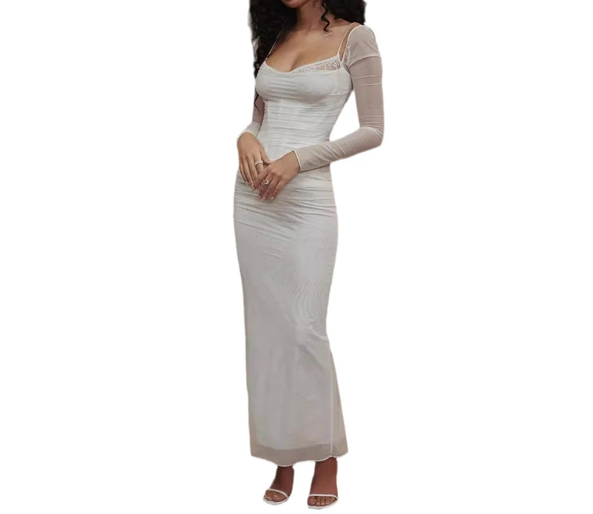 AIERTU  -  Spring Summer Fashion Long Sleeve Mesh Dress High End Slim Temperament Slit Long Dress Aiertu