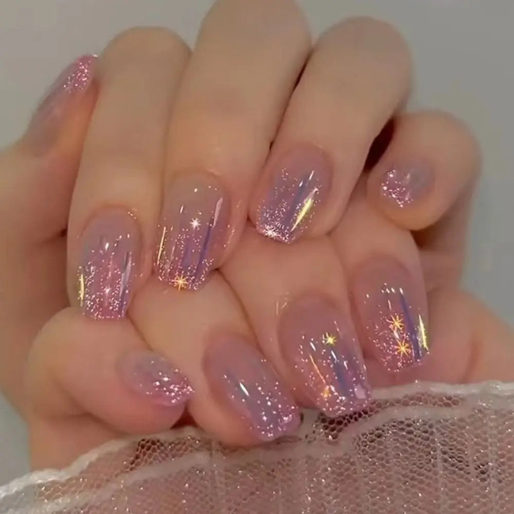 Aiertu 24pcs Gradient Fake Nails French Ballerina Nail Waterproof Faux Medium Coffin false nails Fingernails Press on Nails Tips aiertu