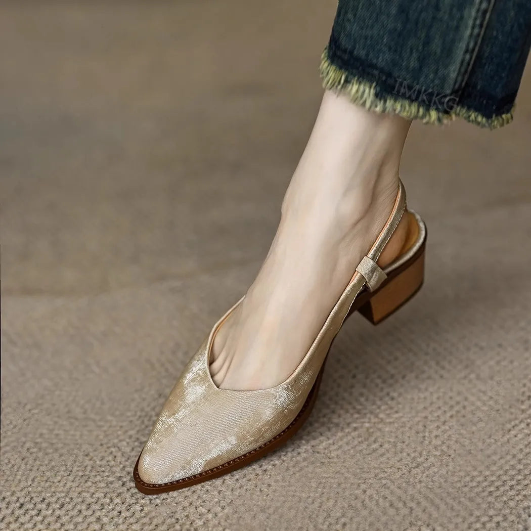 Women's Retro Sandals Summer Closed Toe Women Chic Sandal Chunky Heels Pumps Slingbacks Ladies Shoes Sandalias De Mujer Aiertu