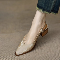 Women's Retro Sandals Summer Closed Toe Women Chic Sandal Chunky Heels Pumps Slingbacks Ladies Shoes Sandalias De Mujer Aiertu