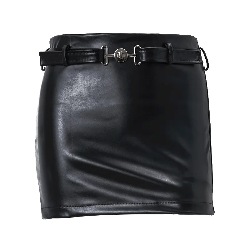 Aiertu Sexy PU Leather Mini Skirt Women Summer High Waist Slim A-line Skirt Female Y2K Vintage All-match Casual Black Aiertu