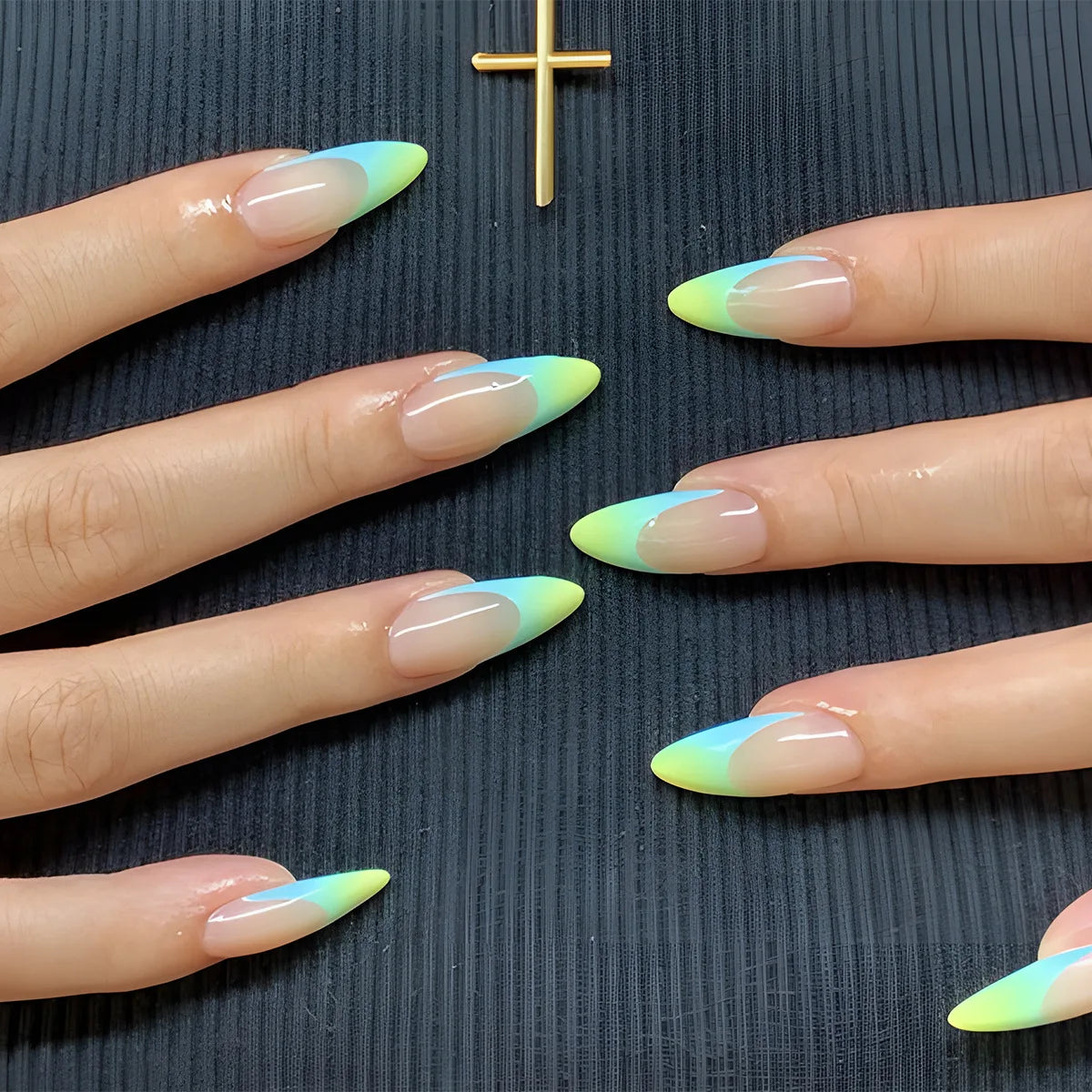 Aiertu 24Pcs Valentine Nails Press on Love Y2k Acrylic Nails Sparkle Butterfly French Cat Eye Almond Full Cover Stick on False Nail Tip Aiertu