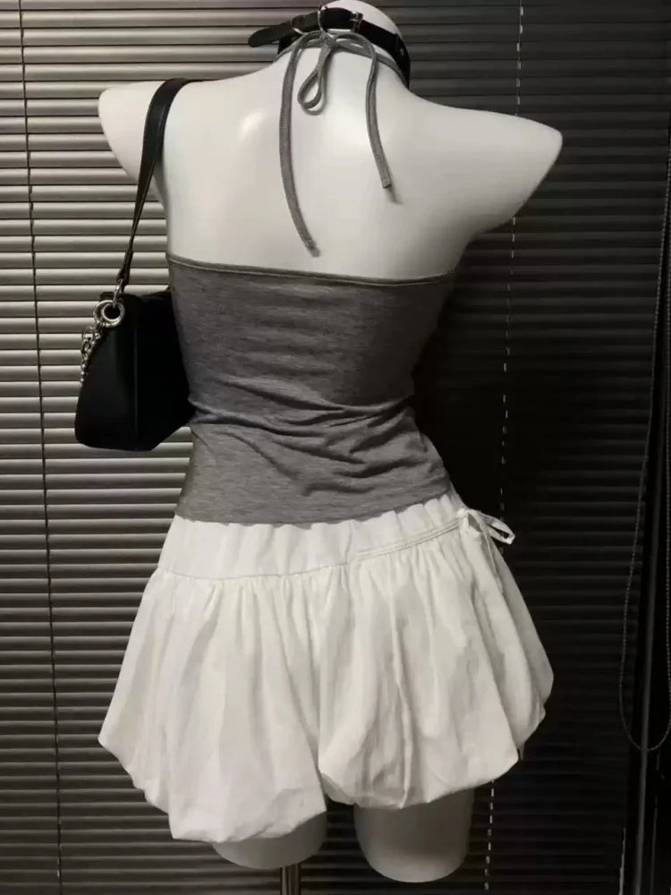 AIERTU  -  New Summer Women's Gray Hollow Out Halter Cami Top Vintage Stylish Hot Girl Top For Daily Street Fashion Outfits Aiertu