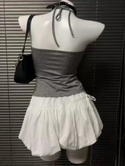 AIERTU  -  New Summer Women's Gray Hollow Out Halter Cami Top Vintage Stylish Hot Girl Top For Daily Street Fashion Outfits Aiertu