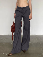 Aiertu Low Waist Wide Leg Suit Pants Women Old Money Style Korean Fashion Baggy Trousers Female Office Wear Elegant Gray Pants Aiertu