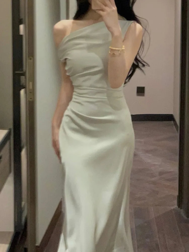 Aiertu Summer Elegant and Chic Women Bodycon Satin Party Dress Vintage Slim Casual Solid Birthday Prom Vestidos Female Clothes Mujers Aiertu