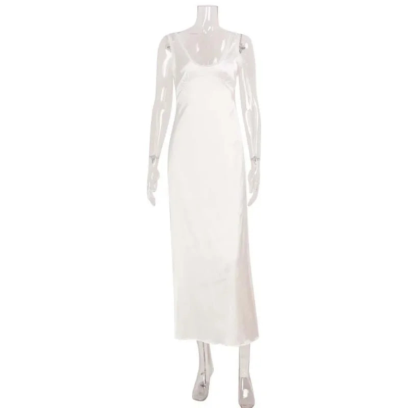 AIERTU  -  Summer Pure Desire Girl V-neck Halter Satin Texture Lace Edge Sleeveless Waist Temperament Dress Aiertu