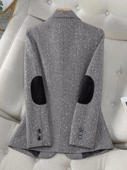 Aiertu 2024 Autumn Retro Gray Splice Plaid Sequins Blazers Coat For Women Brown Elegant Business Vintage Ladies Suit Jacket Fashion Y2k Aiertu