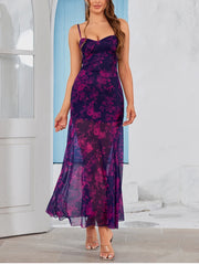 Aiertu  Sweet Floral Camisole Long Dress For Women Summer Print Empire Bodycon Vestido Beach Holiday Elegant Mesh Robes Female Aiertu