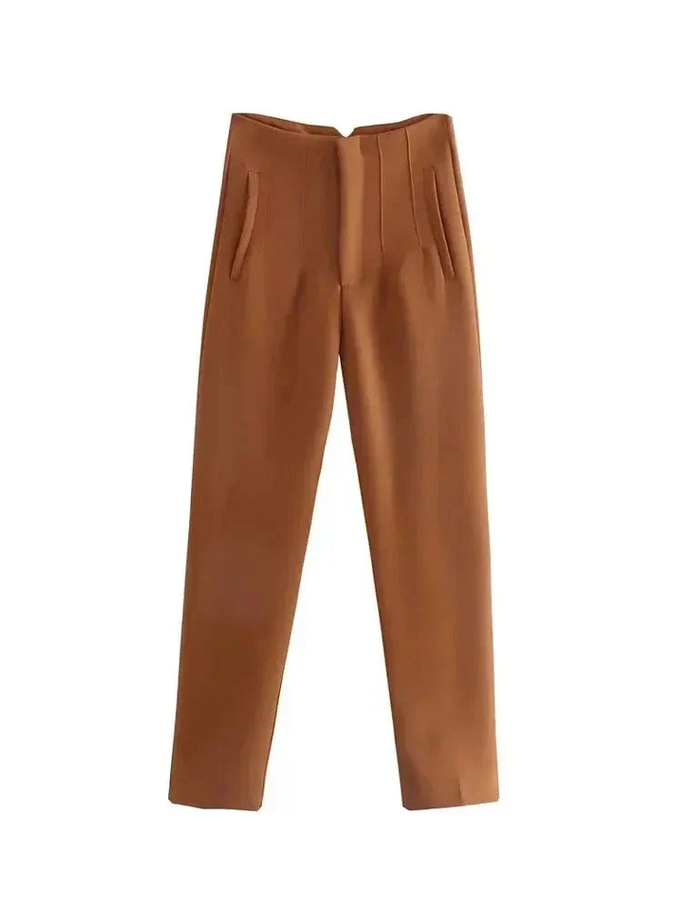 Aiertu Women Fashion With Pockets Casual Basic Solid Pants Vintage High Waist Zipper Fly Female Ankle Trousers Pantalones Mujer aiertu