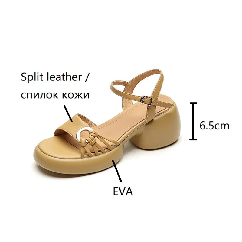 Aiertu Summer Woman Sandals Split Leather Shoes for Women Round Toe High Heel Shoes Open Toe Chunky Heel Sandals Casual Platform Shoes Aiertu