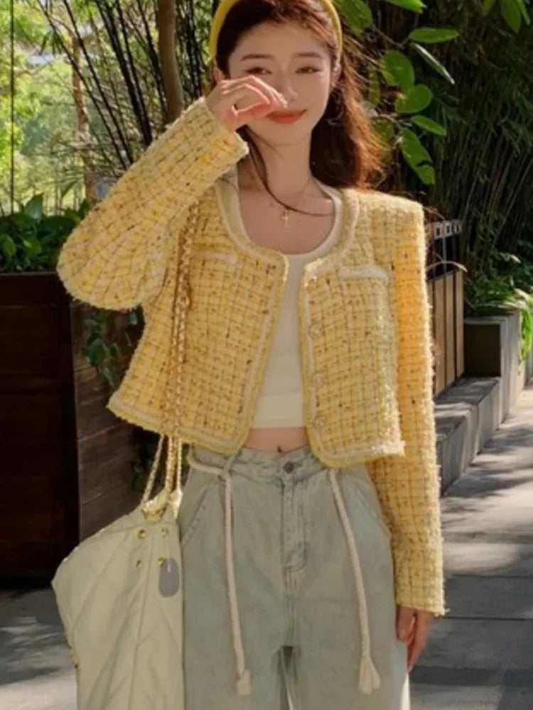 Aiertu Spring New French Design Fashion Sweet Tweed Jacket Women Luxury Woolen Short Coats Outwear Aiertu