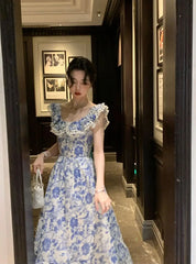 Aiertu Elegant Korean Fairy Long Dress Women Sexy Ruffles Party Slip Floral Dress Korean Style Summer Dress Female 2024 Casual Fashion Aiertu