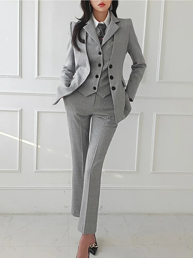 Aiertu Women Vintage High Quality Office Suit Ladies Work Wear OL Pantsuits Formal Female Blazer Jacket Vest Trousers 3 Pieces Set Aiertu