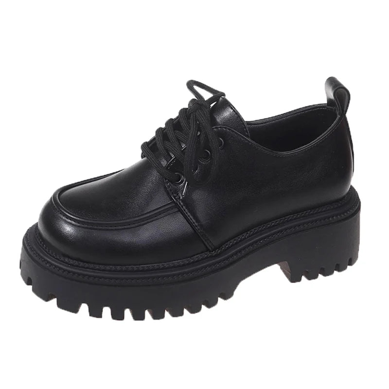 Aiertu Chunky Platform Oxfords Shoes for Women 2023 Autumn Non Slip Lace Up Flats Woman Thick Bottom Patent Leather Gothic Shoes Aiertu