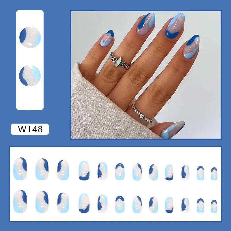 Aiertu 24pcs/Box Ballerina Nail Tip Purple with Design Manicure Patches Fresh Floral Almond False Nails Press on Med Nails Detachable Aiertu