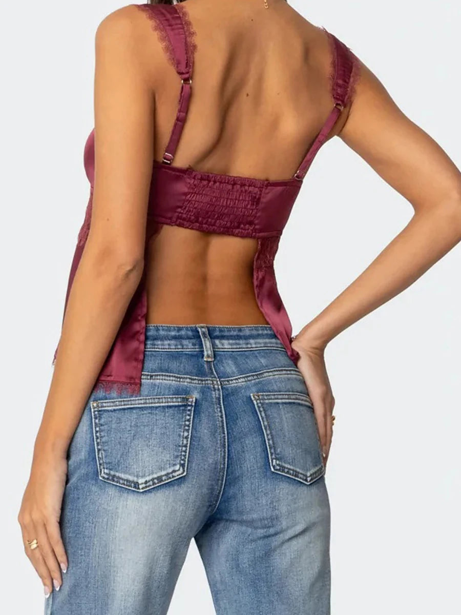 AIERTU  -  Summer Women Fairycore Camisole Babydoll Tank Tops Slim Lace Trim Square Neck Sleeveless Backless Crop Shirt 2000s Streetwear Aiertu