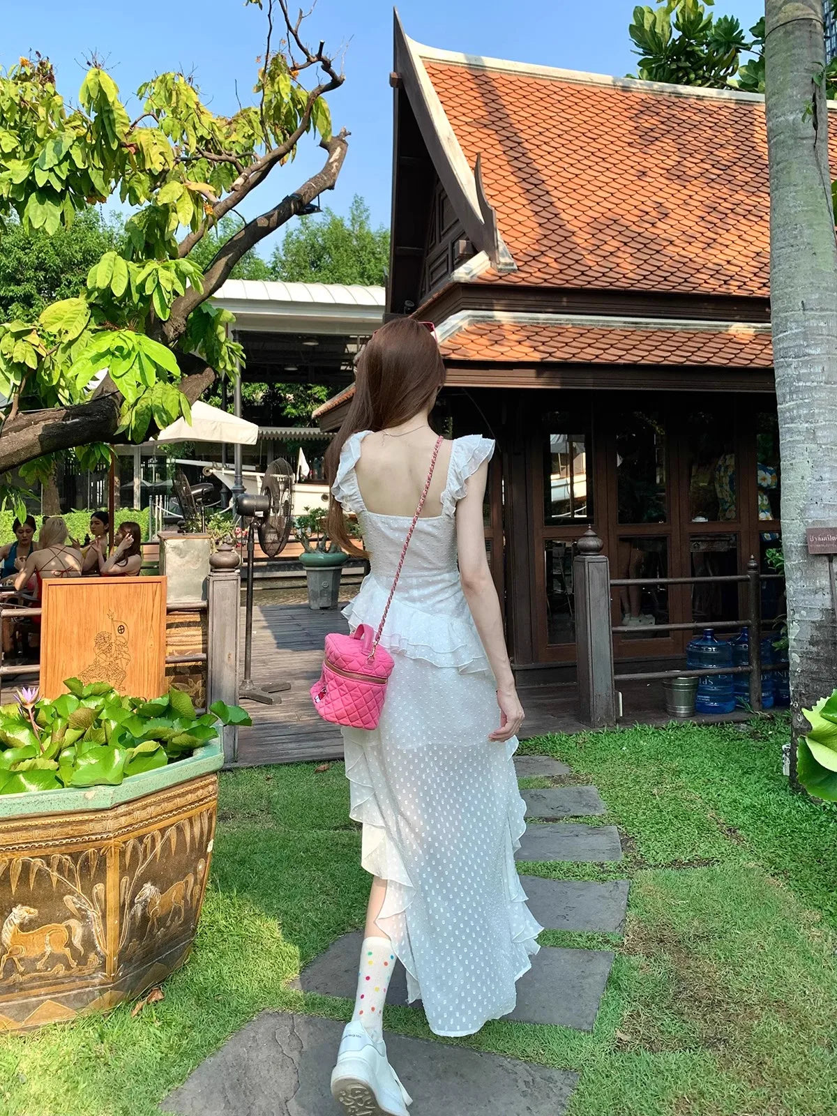 Aiertu Y2K Summer Women's Fashion One-shoulder Irregular Trailing Suspender Black White Chic Tutu Dress Street Wear Vacation Sundress Aiertu