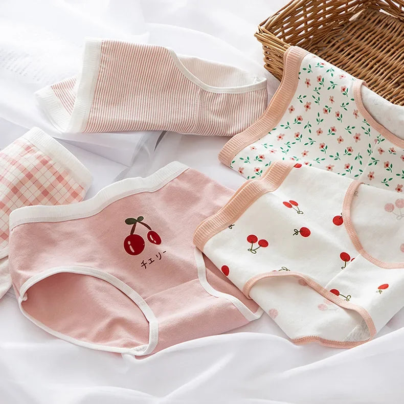 5Pcs/set Cotton Panties for Women Girl Briefs Underwear Plus Size Cute Soft Short Pantys Sexy Lingerie Female Ladies Underpants Aiertu