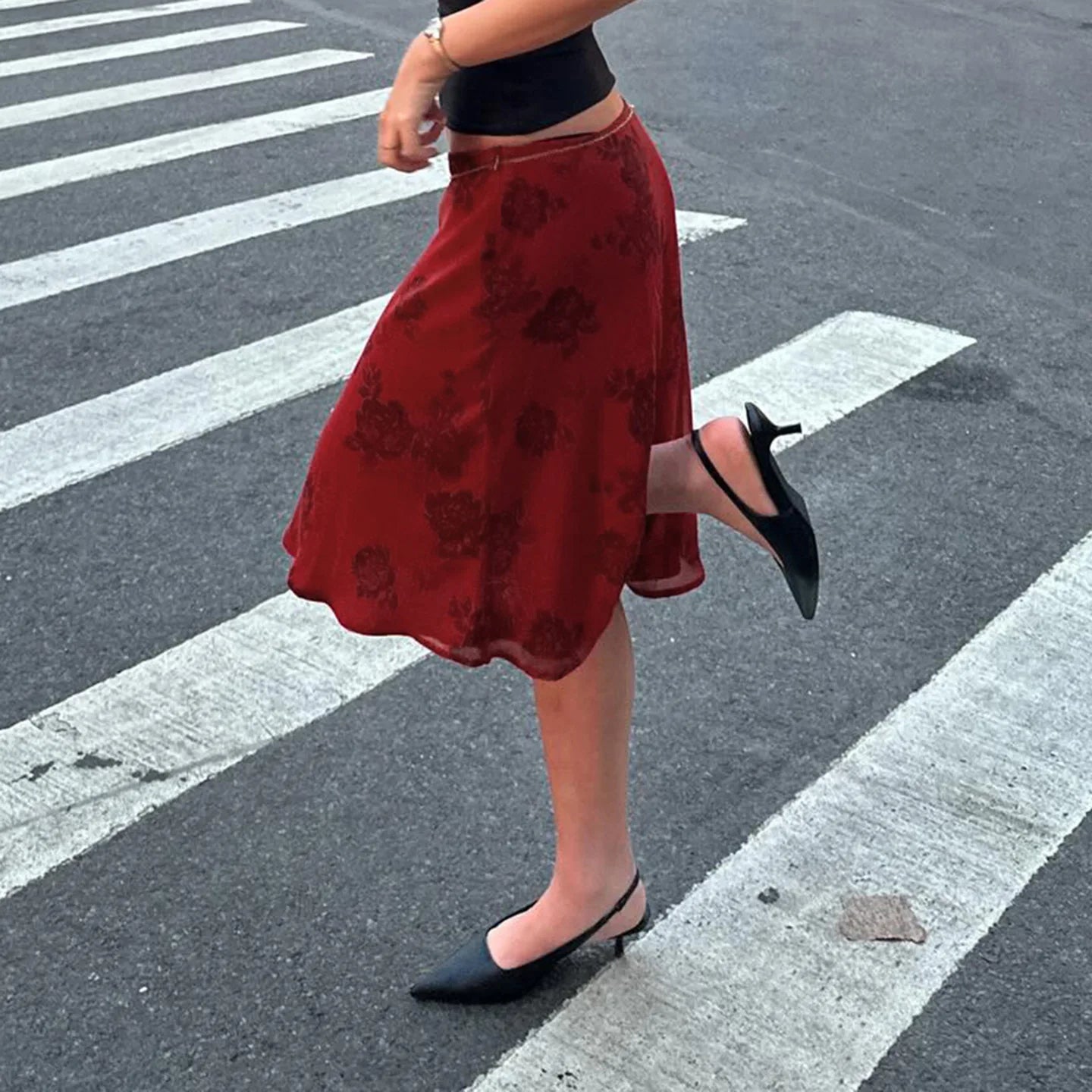 AIERTU  -  Retro Floral Digital Print Low Waist Lightweight Double Layer Mesh Skirt Temperament Hip Hugging Women Daily Vacation Skirt Aiertu