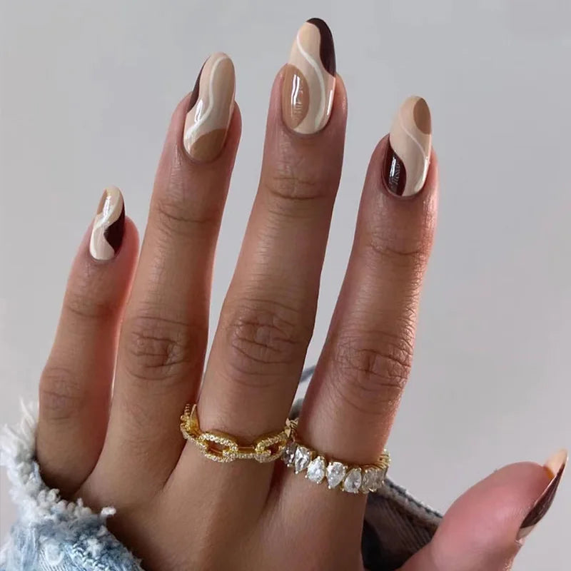 Aiertu Medium-length Acrylic Almond Fake Nails Art Cool Hottie Girl Wear False Nails Europe and USA Press on Nail Removable French Nail Aiertu