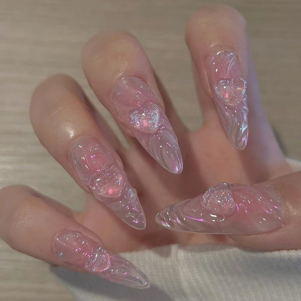 Aiertu 24Pcs Valentine Nails Press on Love Y2k Acrylic Nails Sparkle Butterfly French Cat Eye Almond Full Cover Stick on False Nail Tip Aiertu