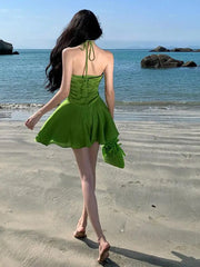 Aiertu Summer Green Sleeveless Slip Sexy Club Vacation Elegant Pleated Mini Dress 2024 New Fashion Evening Party Dress Women Streetwear Aiertu