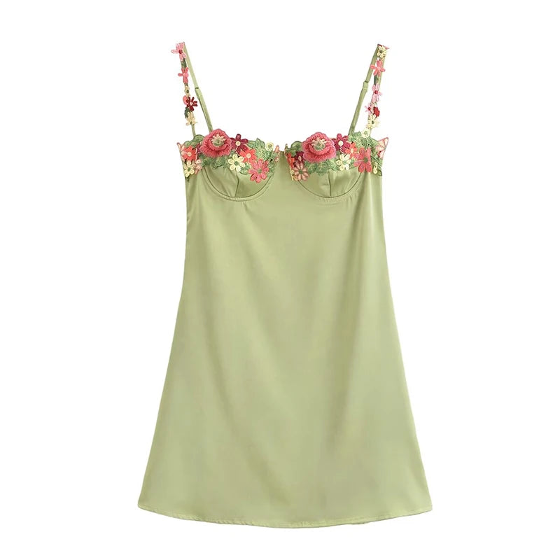 Aiertu New Fashion Women Floral Embroidery Sling Mini Sexy Dresses Summer Party Robe Aiertu