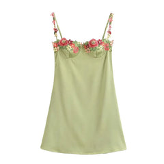 Aiertu New Fashion Women Floral Embroidery Sling Mini Sexy Dresses Summer Party Robe Aiertu