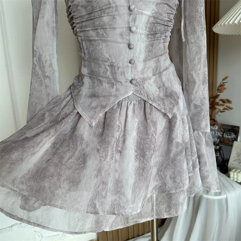 Aiertu Women A-line Luxury Dress Elegant Long Sleeve Mini Evening Dress Harajuku Vintage 90s Y2k One Piece Frocks 2000s Clothes Autumn Aiertu