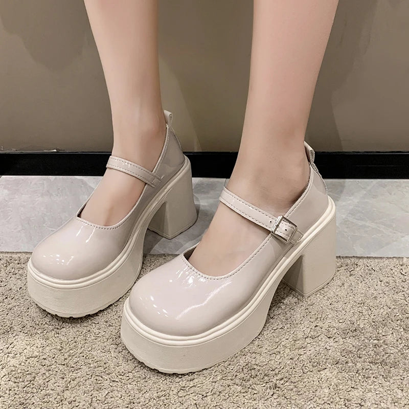 Aiertu Back  to school Fashion White Chunky Platform High Heels Women's 2024 New Fall/winter Mary Jane Shoes Aiertu